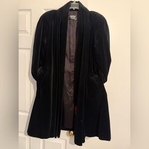 VTG 80s PORTRAIT Black Cotton Velvet Women Classic Swing Coat Open Front Size 6